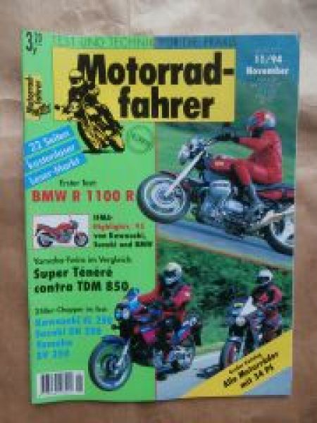 Motorradfahrer 11/1994 BMW R 1100R,Yamaha Super Ténéré XTZ 750 vs. TDM 850,