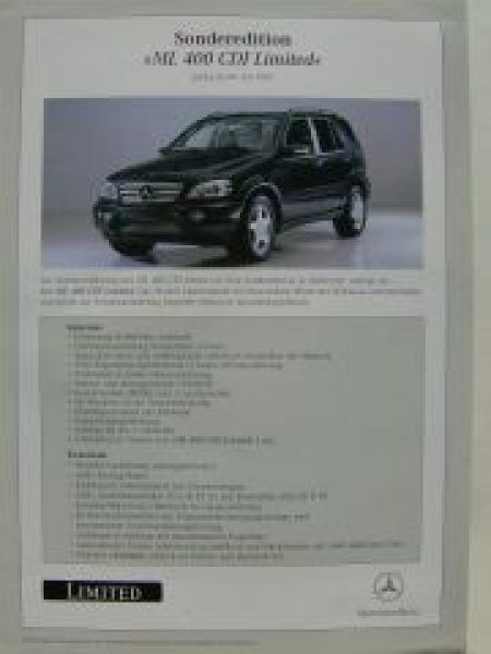 Mercedes Benz Preisliste ML 400 CDI Limited B163 Juli 2001