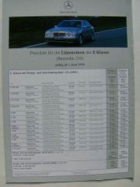 Mercedes Benz Preisliste E-Klasse Limousinen BR210 Juni 1999