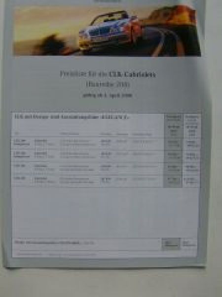 Mercedes Benz Preisliste CLK-Cabriolets BR208 April 2000