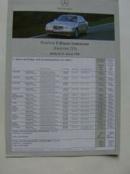 Mercedes Benz Preisliste E-Klasse Limousine BR210 Januar 2001