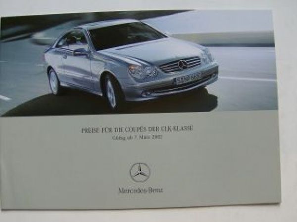 Mercedes Benz Preisliste CLK-Klasse Coupès März 2002 BR209