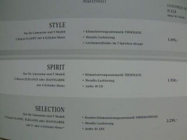 Mercedes Benz C-Klasse BR203 Ausstattungspakete April 2003