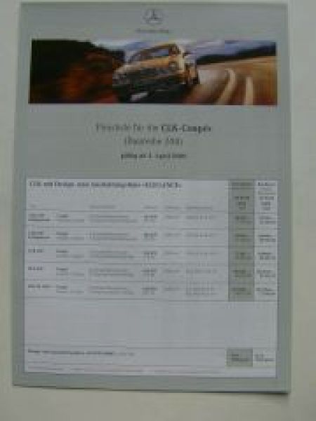Mercedes Benz Preisliste CLK-Coupès BR208 April 2000 NEU