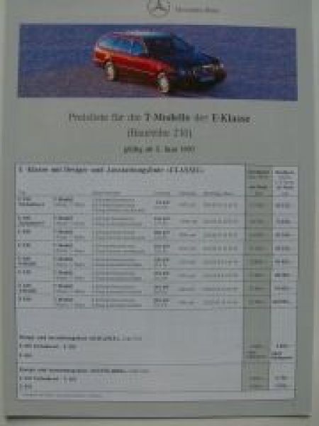 Mercedes Benz Preisliste E-Klasse T-Modelle W210 Juni 1997