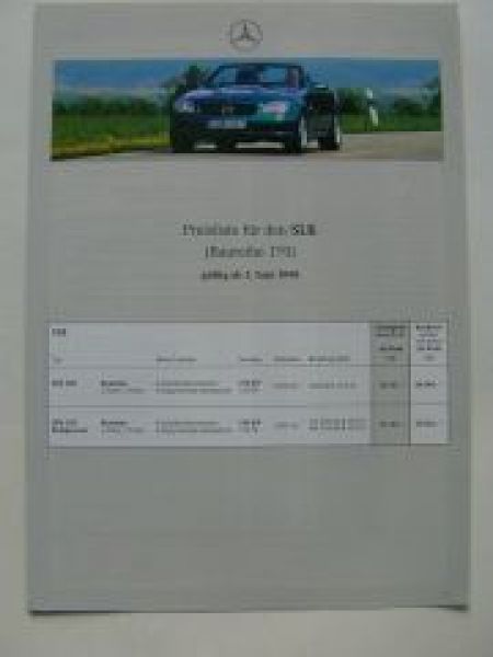 Mercedes Benz Preisliste SLK R170 Juni 1998