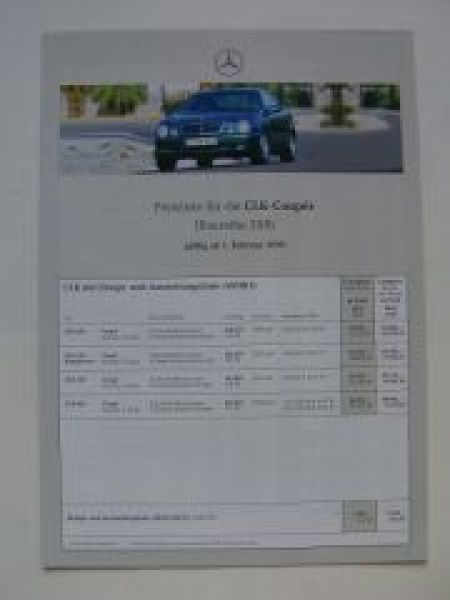 Mercedes Benz Preisliste CLK-Coupès W208 Februar 1999