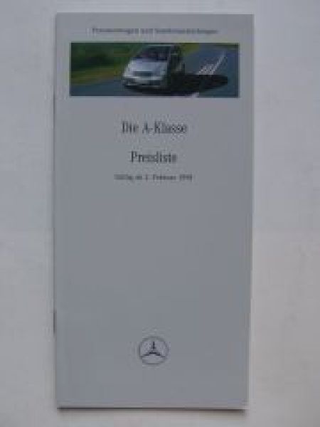 Mercedes Benz Preisliste A-Klasse BR168 Februar 1998 NEU