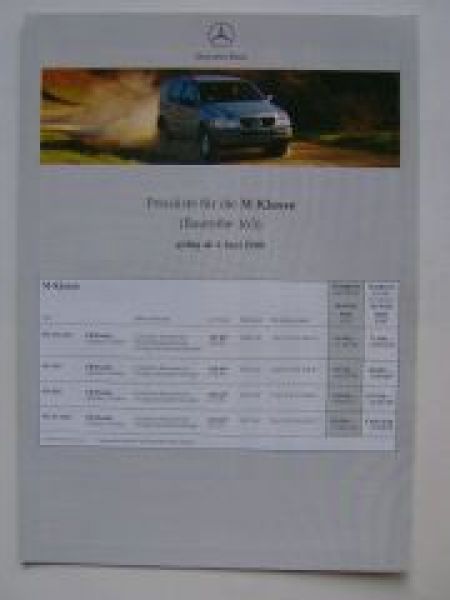 Mercedes Benz Preisliste M-Klasse BR163 Juni 2000