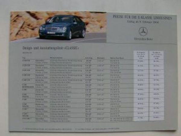 Mercedes Benz Preisliste E-Klasse Limousinen BR211 Februar 2004