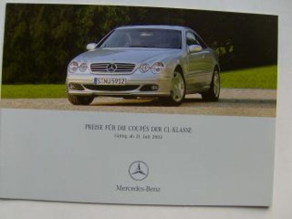 Mercedes Benz Preisliste CL-Klasse Coupès Juli 2003 NEU