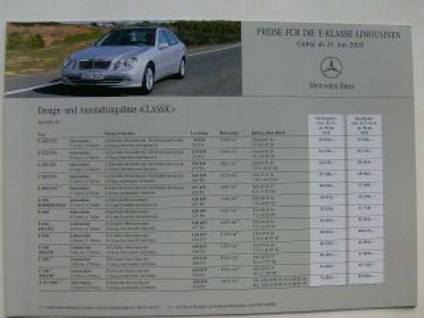 Mercedes Benz Preisliste E-Klasse Limousine BR211 Juli 2003 NEU