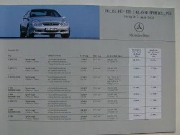 Mercedes Benz Preisliste C-Klasse Sportcoupés W203 April 2003