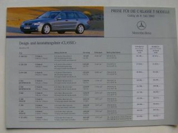 Mercedes Benz Preisliste C-Klasse T-Modelle BR203 8.Juli 2002