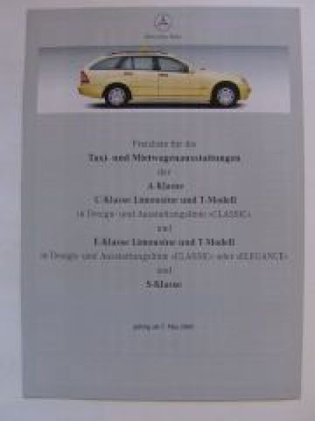Mercedes Benz Preisliste Taxi- & Mietwagenausstattungen Mai 2001