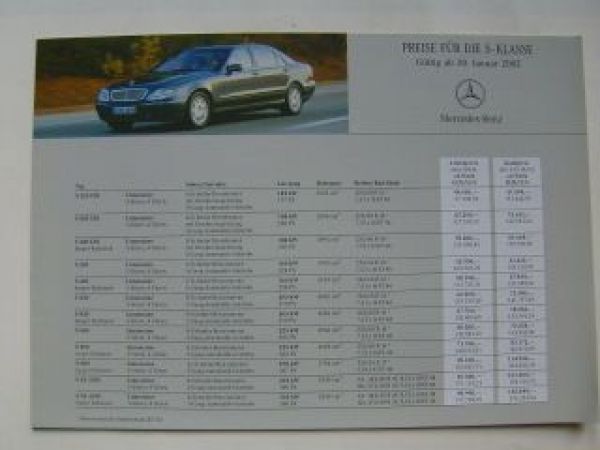 Mercedes Benz Preisliste S-Klasse W220 Januar 2002