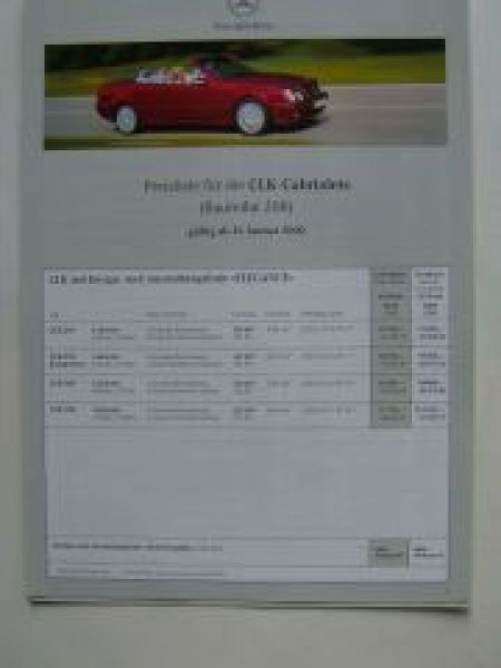 Mercedes Benz Preisliste CLK-Cabriolets W208 Januar 2000