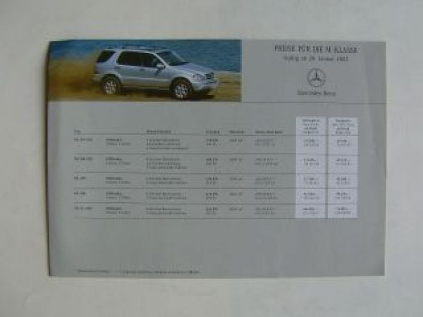 Mercedes Benz Preisliste M-Klasse BR163 Januar 2002