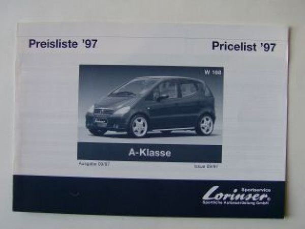 Lorinser Mercedes Benz Preisliste BR168 September 1997