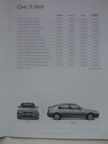 Honda Price List September 1999 UK Englisch NEU