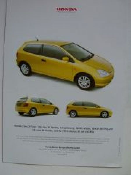 Honda Civic 3-Türer April 2001 Prospekt NEU