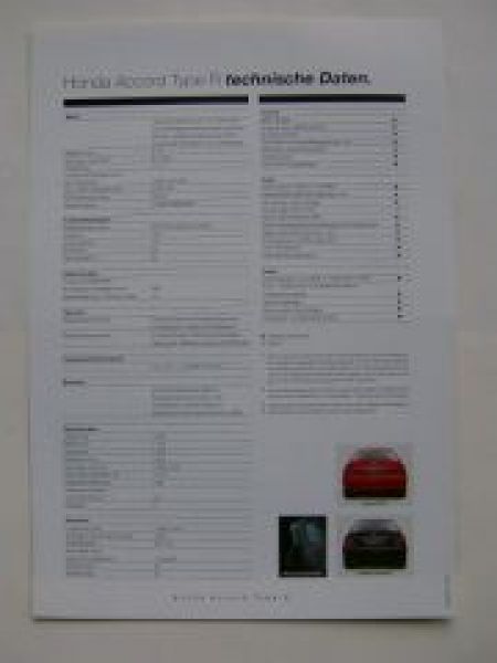 Honda Accord Type R Prospektblatt März 1999 NEU