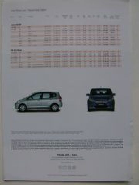 Honda Jazz and FR-V Price List Englisch November 2004