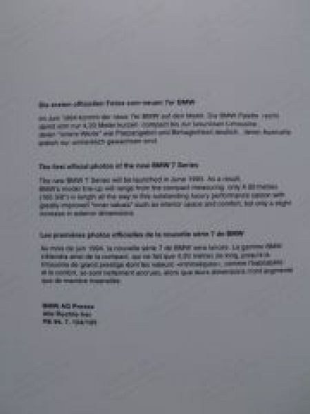 BMW Pressebild 7er Reihe E38 Juni 1994