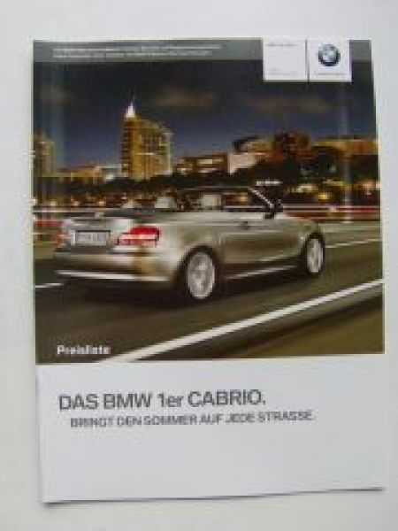 BMW Preisliste 1er Cabrio E88 September 2009 NEU