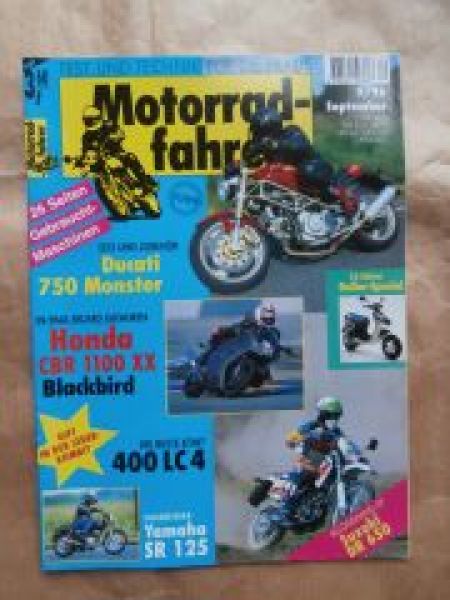 Motorradfahrer 9/1996 Ducati 750 Monster,Honda CBR 1100XX Blackbird, KTM 400LC4, Yamaha SR125,