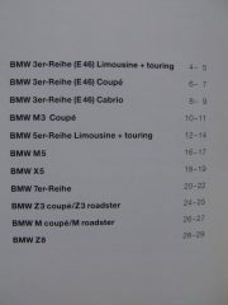 BMW Lacke Leder und Stoffe September 2000 M3 Coupè E46 E39