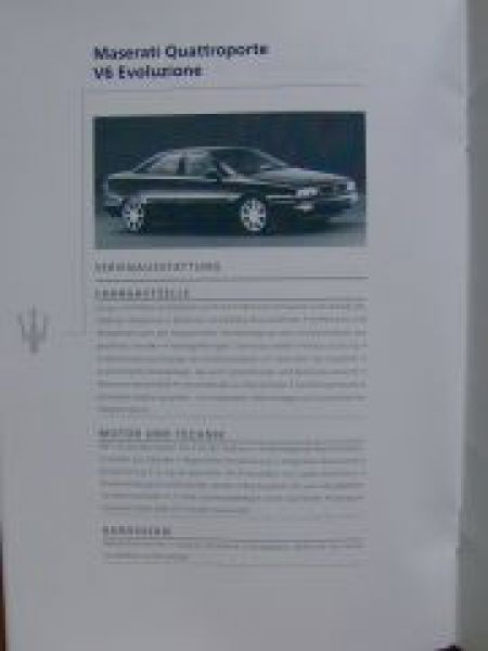 Maserati Preisliste August 1998 Ghibli V6 Quattroporte V6 V8