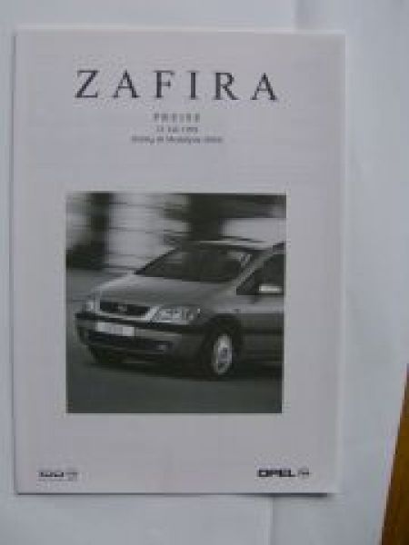 Opel Zafira A Prospekt +Preisliste Juni 1999