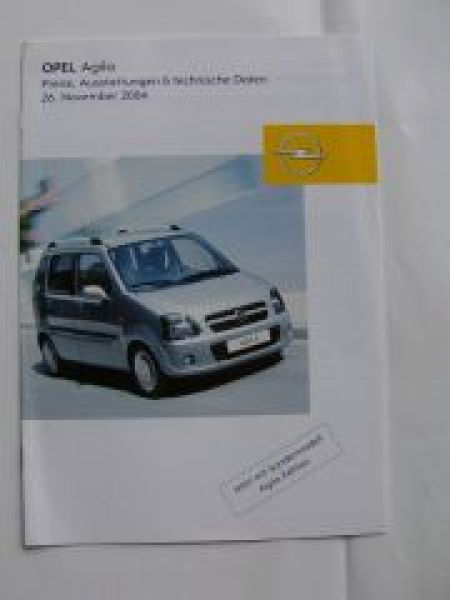 Opel Preisliste Agila 26.11.2004