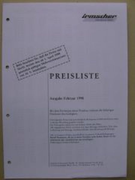 irmscher Preisliste Februar 1998 alle Modelle