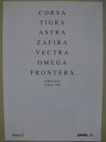 Opel Preisliste Corsa Tigra Astra Zafira Vectra Omega Frontera