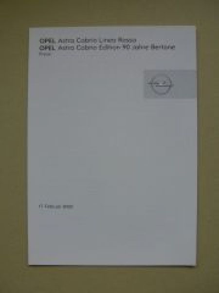 Opel Preisliste Astra Cabrio Linea Rossa +Edition 90 Jahre Berto