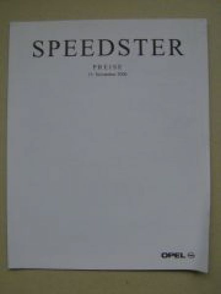 Opel Preisliste Speedster November 2000 NEU