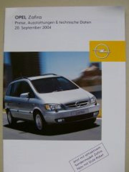 Opel Preisliste Zafira September 2004