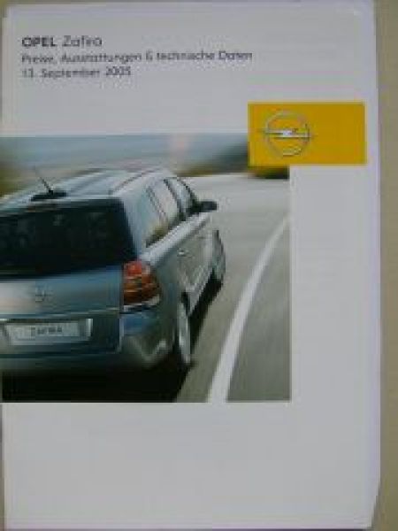 Opel Preisliste Zafira B September 2005