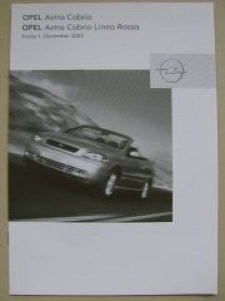 Opel Preisliste Astra Cabrio +Linea Rossa Dezember 2003