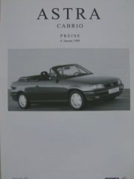 Opel Preisliste Astra Cabrio Januar 1999