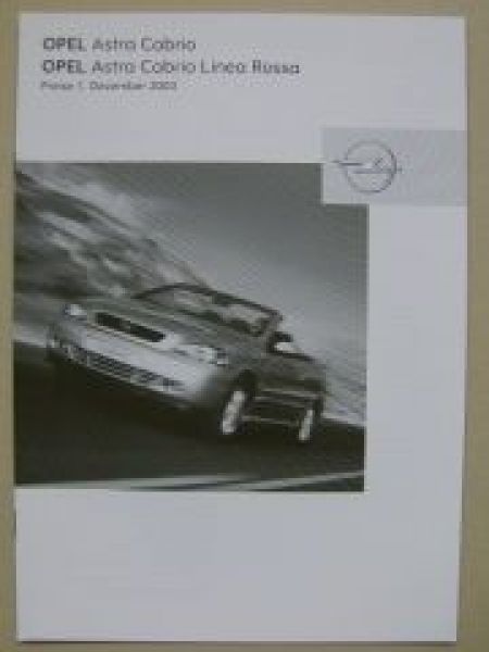 Opel Preisliste Astra Cabrio +Linea Rossa Dezember 2003