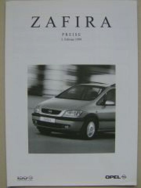 Opel Preisliste Zafira A Februar 1999