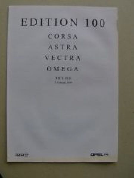 Opel Preisliste Edition 100 Corsa B, Astra, Vectra, Omega B