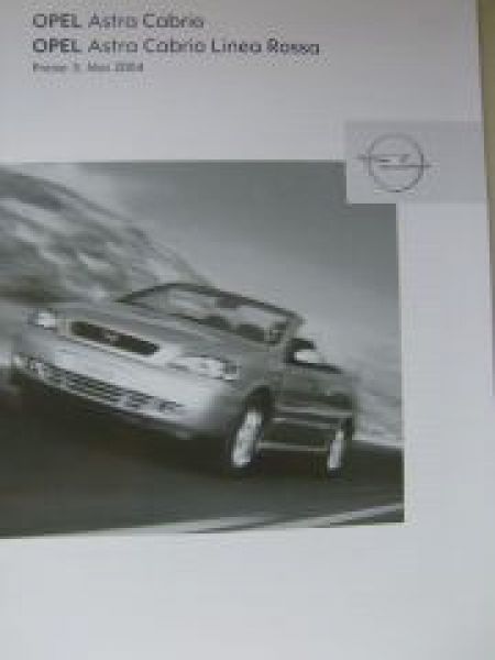 Opel Preisliste Astra Cabrio +Linea Rossa Mai 2004 NEU