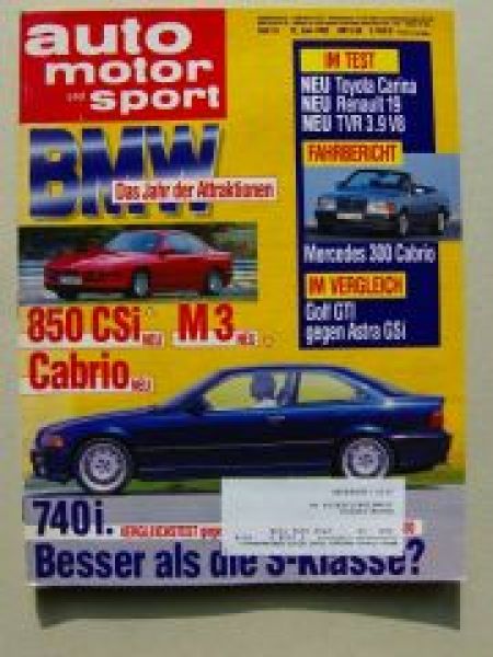 ams 13/1992 TVR 3.9V8, W124 Cabrio, M3 E36,740i E32 W140