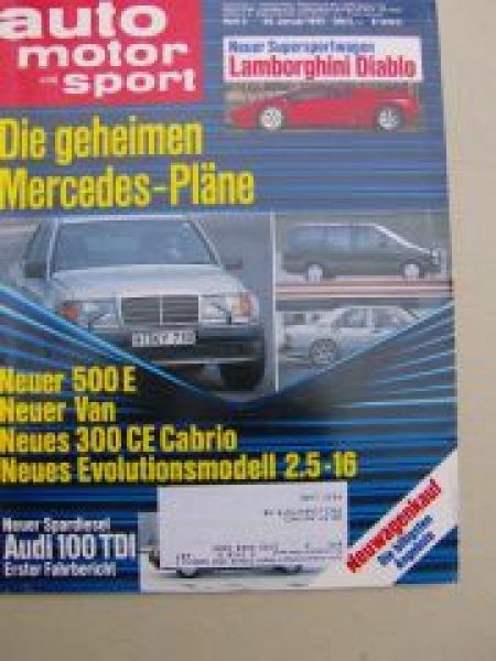 ams 3/1990 Audi 100TDI, Lamborghini Diablo, 500E W124