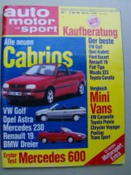 ams 7/1991 Mercedes 600 W140, BMW 318i Cabrio E30