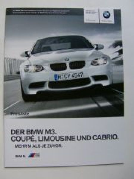 BMW Preisliste M3 Coupe E92 M3 Limousine E90 M3 Cabrio E93 2009